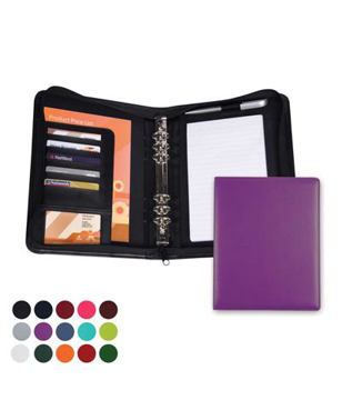 PU Belluno Zipped Ringbinder in black with 6 ring mechanism, inner pockets for notes and credit or business cards and other colour options