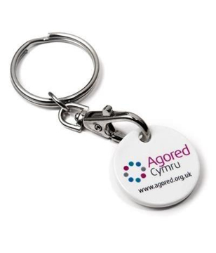 Recycled Trolley Keyring  in white with full colour print