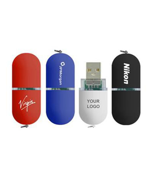 Rubber Touch USB in red, blue, white and black with 1 colour print