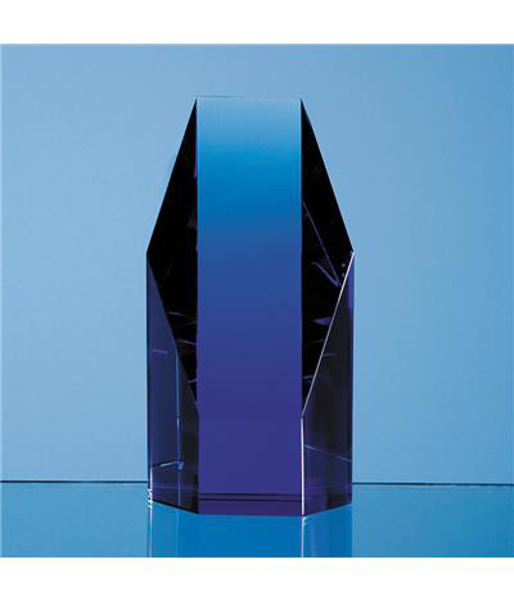Sapphire Blue Optical Crystal Hexagon Award