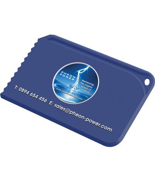 Snap Credit Card Ice Scraper in blue with digital print