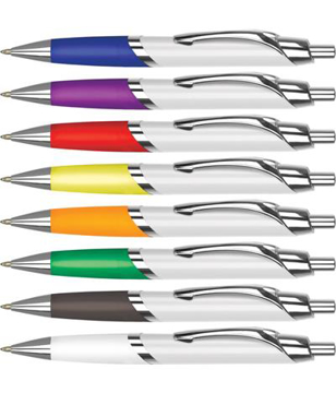 White pen available in a range of different grip colours