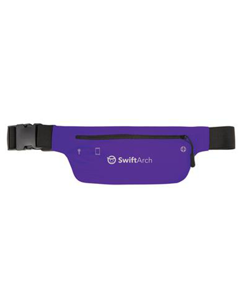 purple sports belt with zipper and corporate logo