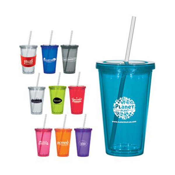 Stadium cup with lid and straw available in many colours