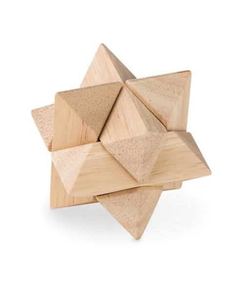 a wooden star shaped brain teaser toy
