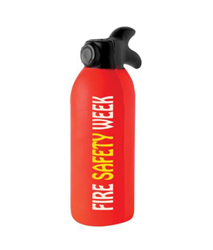 Stress item in the shape of a red and black fire extinguisher