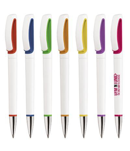 White ball pen available in a range of different trim colours