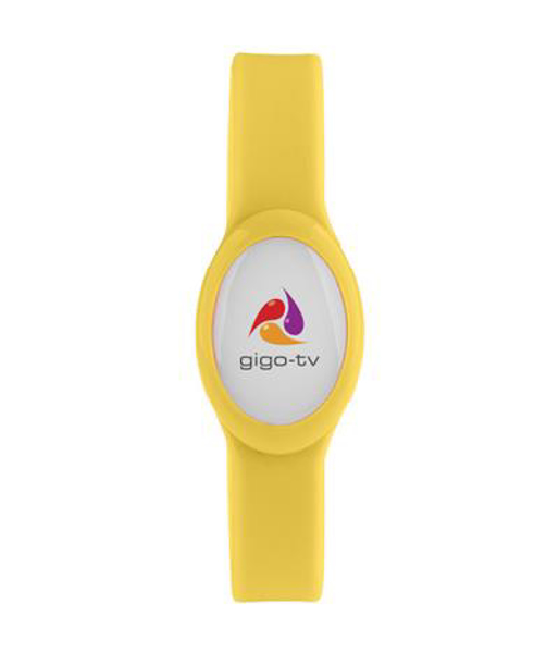 Tico LED Bracelet in yellow with 4 colour print logo