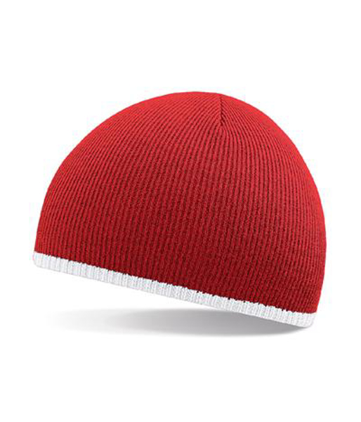 Two-Tone beanie knitted hat in red and white