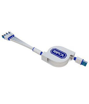 Extendable Multi Charger in white and blue with 1 colour print logo