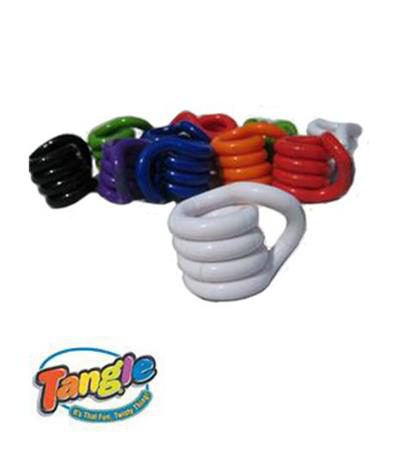 white tangle toy in the foreground and multiple coloured tangles in the background