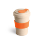 bamboo travel mug with orange silicone grip and closure