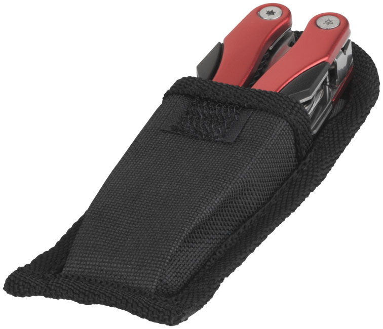red and black mini multi tool in pouch