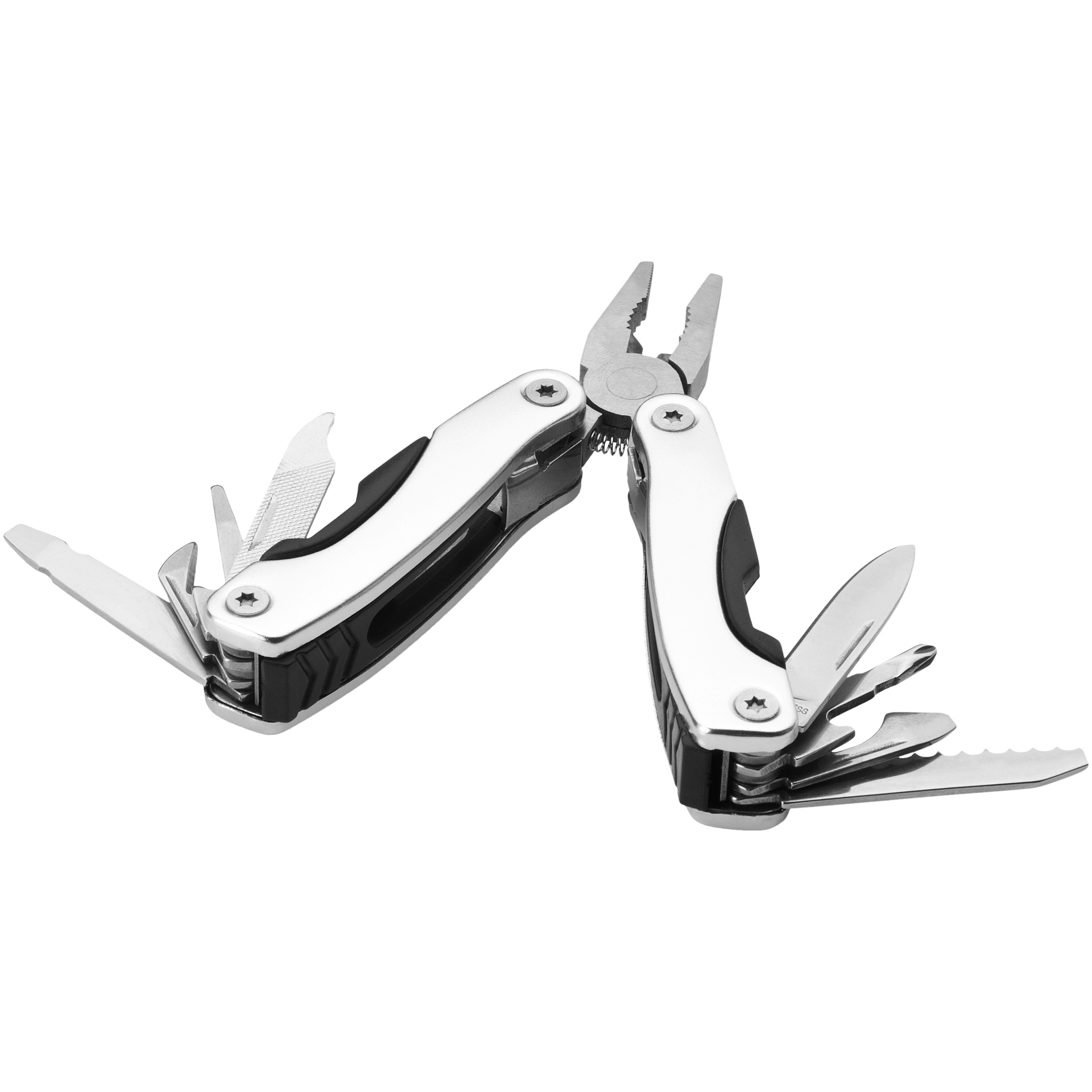 white and black mini multi tool in pouch