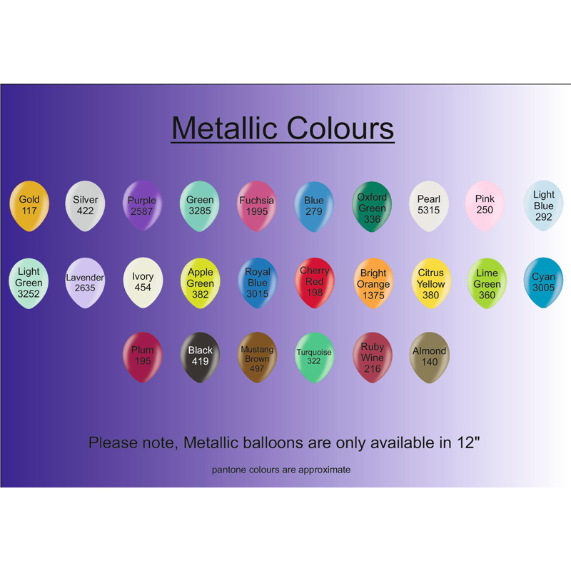 metallic latex balloon colour chart