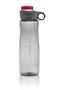 Smoke coloured reusable drinks bottle with dark grey and red lid