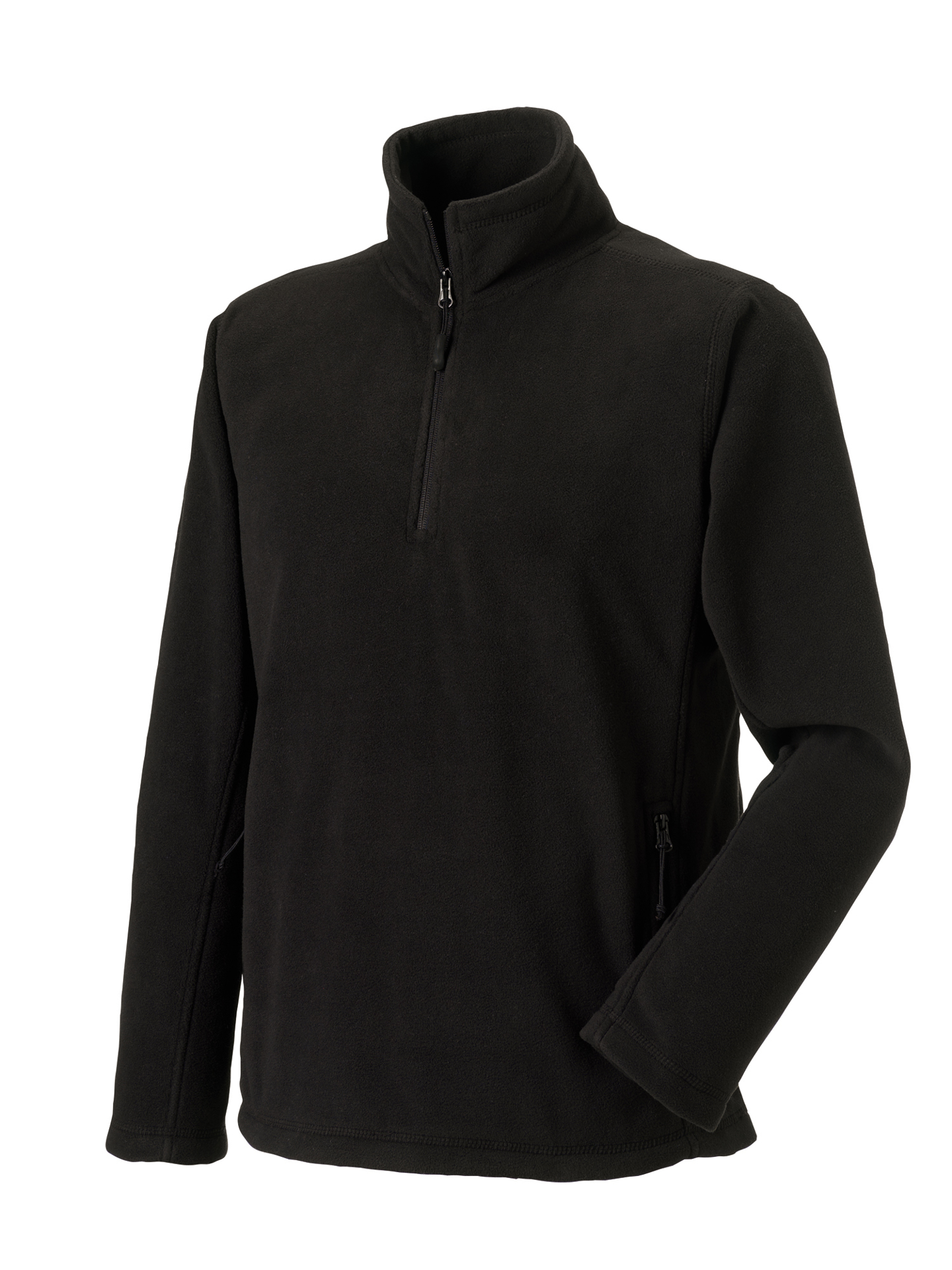 1/4 zip outdoor fleece in black with cadet collar and pockets