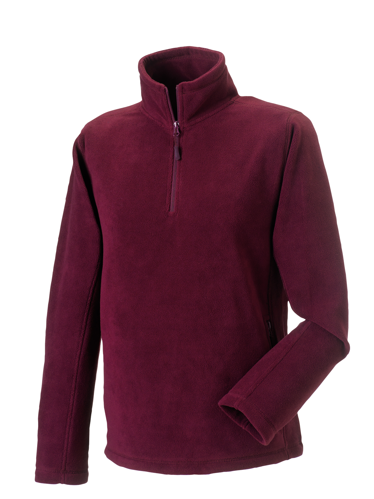 1/4 zip outdoor fleece in burgundy with cadet collar and pockets