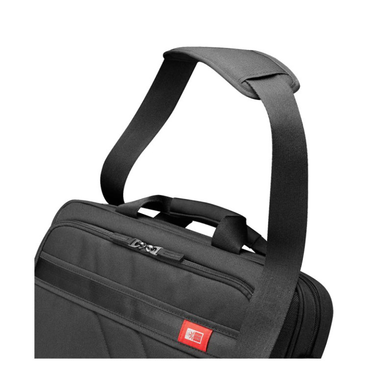 black laptop case with carry handle and shoulder strap