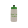 Small clear sports bottle with company logo printed on the front