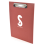 promotional clipboard in red with a logo printed  on the front