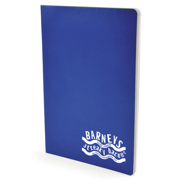 A5 exercise book in blue with 1 colour print white logo