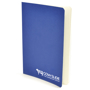A6 exercise book in blue with 1 colour white print logo