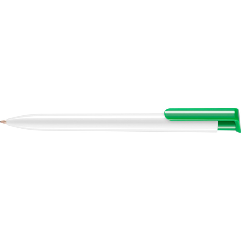 Green and white plastic pen