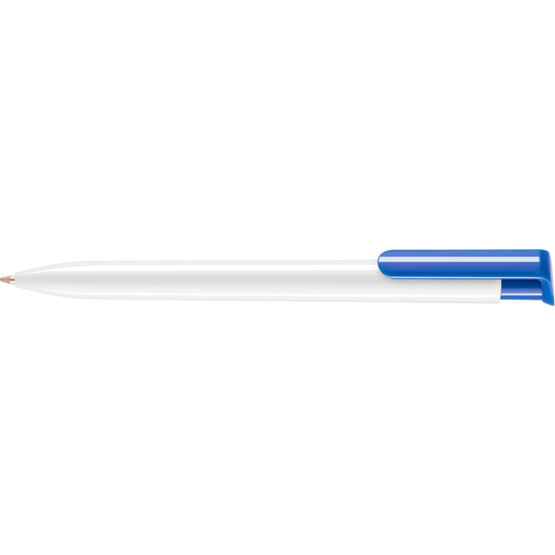 blue and white plastic pen
