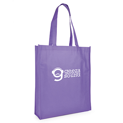 Promotional shopper in purple, printed with a logo