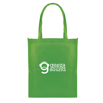Green non woven shopping bag with long handles