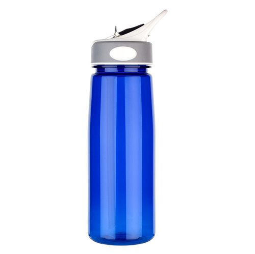Aqua Water Bottle with grey and white lid and transparent blue body