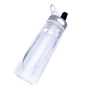Aqua Water Bottle with grey and white lid and transparent clear body side view