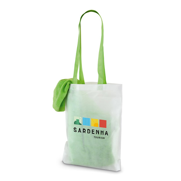 Beach towel in a bag with full colour print logo