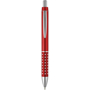 Red push action pen with chrome push button, clip and dotted grip