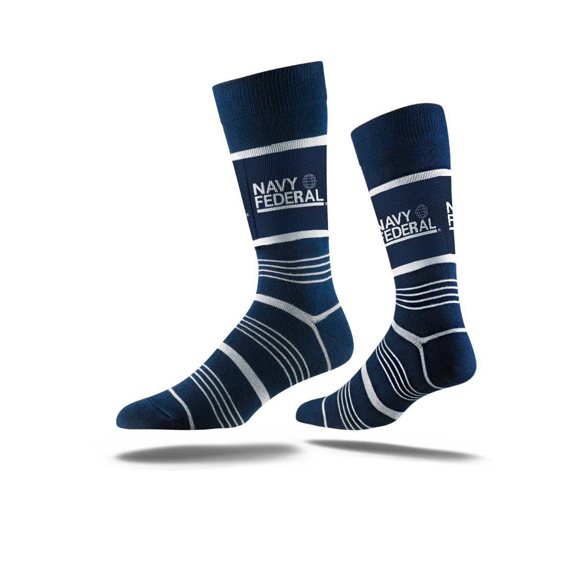 Business Crew Socks in navy with colour contrast stripes and full colour logo