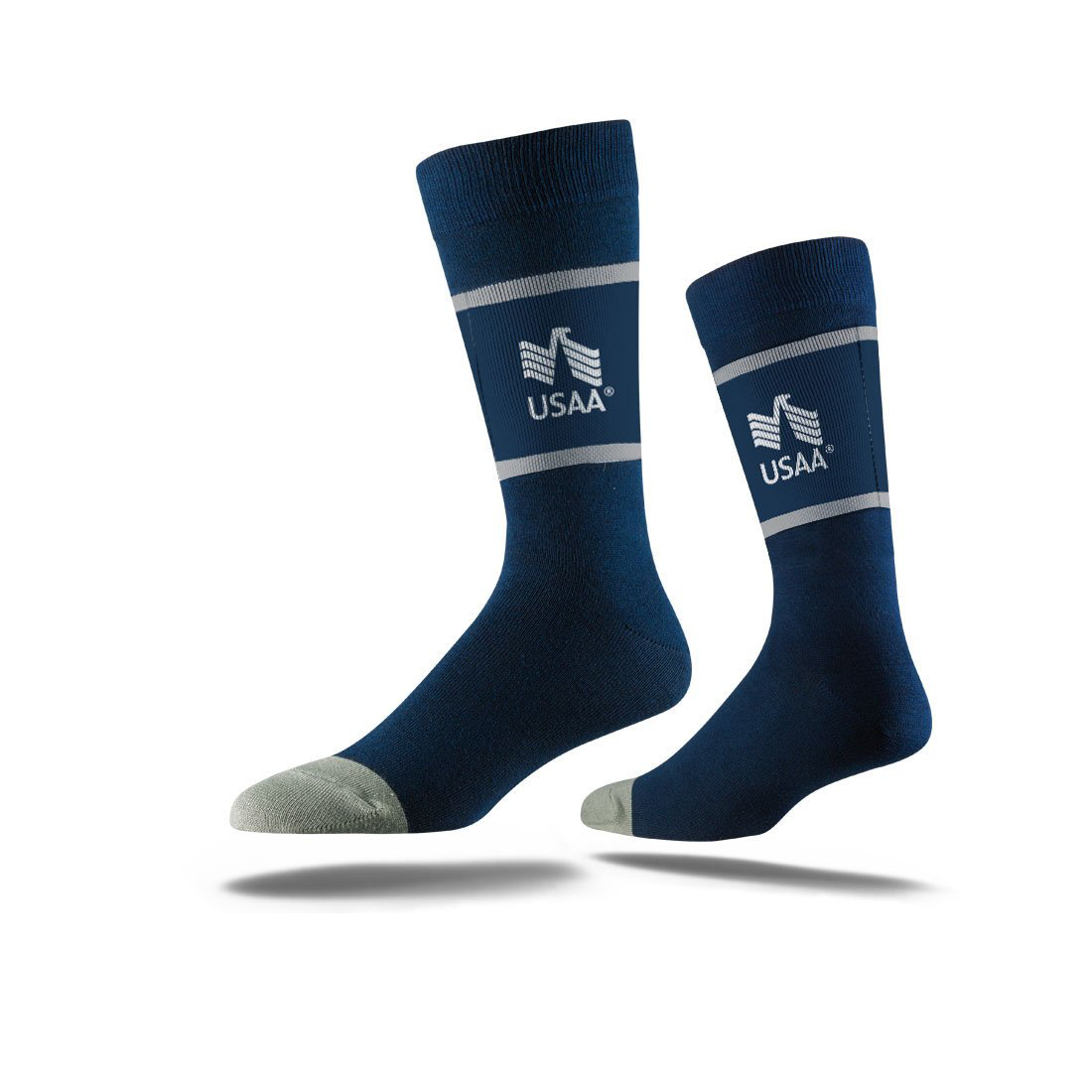 Business Crew Socks in navy with colour contrast stripes and full colour logo