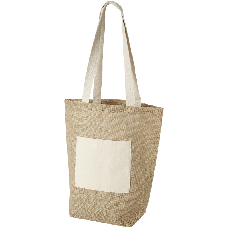 calcutta jute bag with cream front pocket and handles