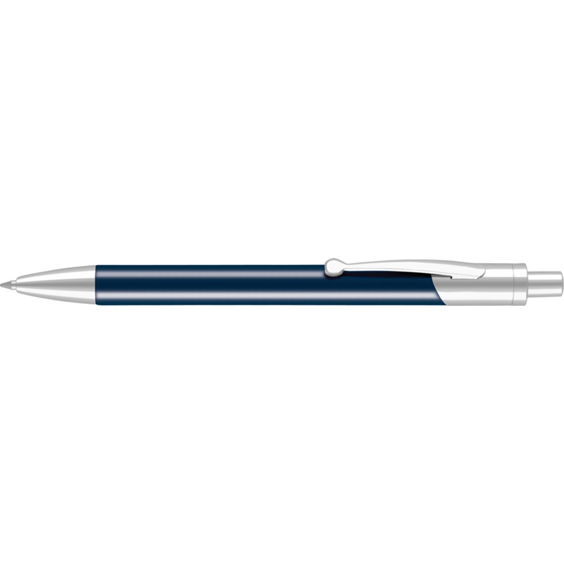Navy blue plastic pen with white trim