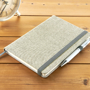 Polyester canvas notebook with elastic strap and pen loop in grey