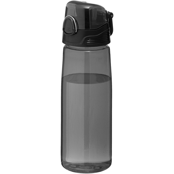 Transparent black sports bottle with black screw lid