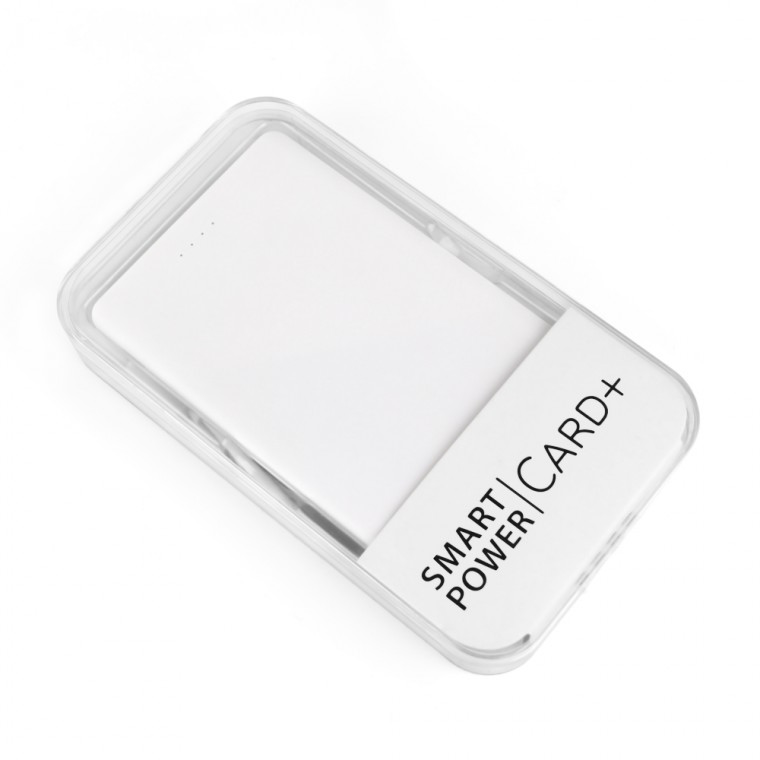 white card shaped power bank in packaging