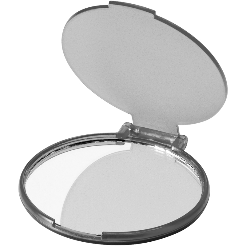Carmen Mirror in grey black with plastic flip-top cover and transparent back