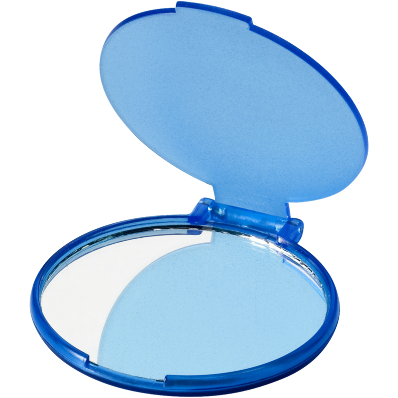 Carmen Mirror in blue with plastic flip-top cover and transparent back