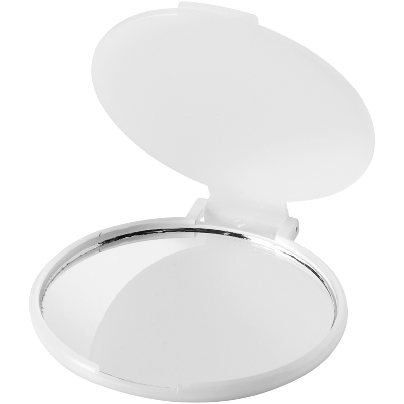 Carmen Mirror in white with plastic flip-top cover and transparent back