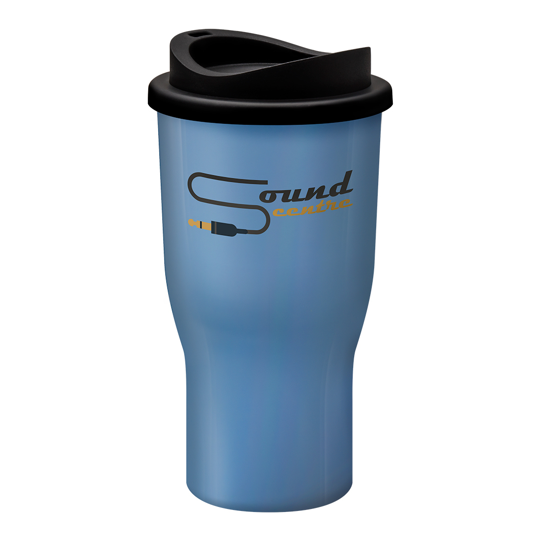 350ml reusable coffee tumbler in blue available with mix and match lid colours