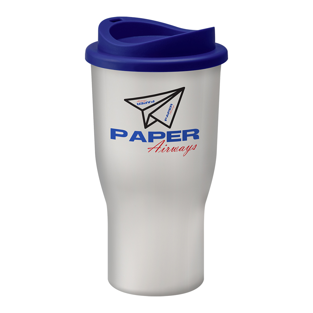 Reusable drinking tumbler in white with large printing area