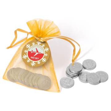 a net bag of silver chocolate coins net bag