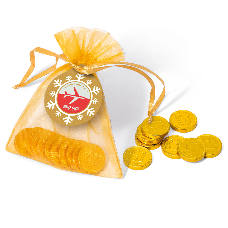 a net bag of gold chocolate coins