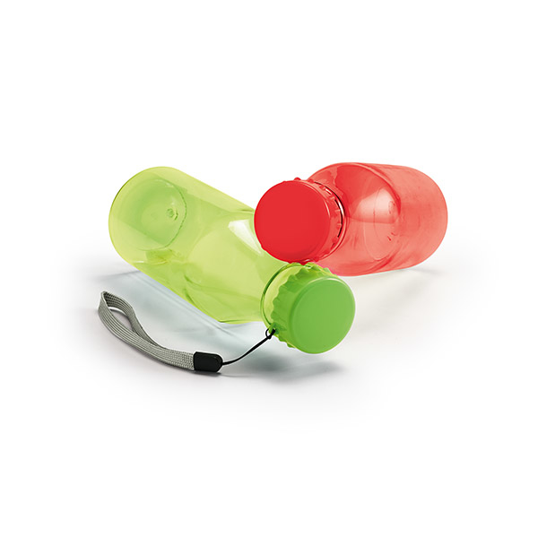 transparent sports bottle with matching lid Green and Red